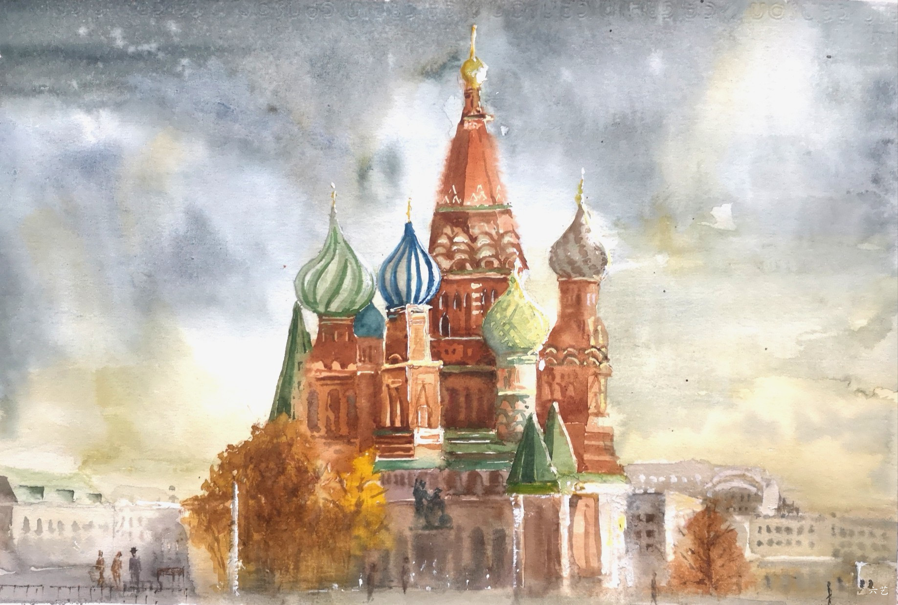 圣瓦西罗大教堂                            水彩画